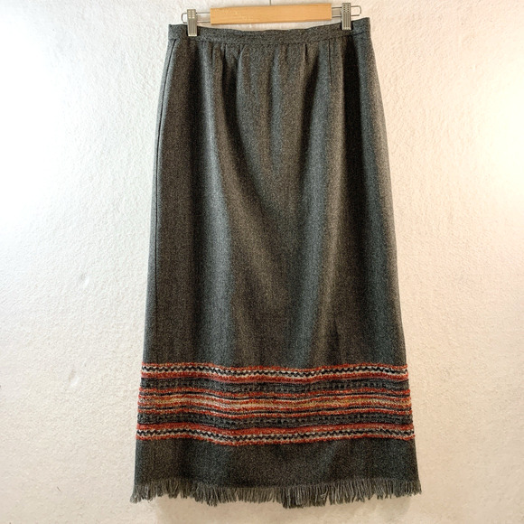 VTG Women Maxi Skirt Sz 10 Gray English Countryside Boho Cottage Rustic Folk - Picture 1 of 11